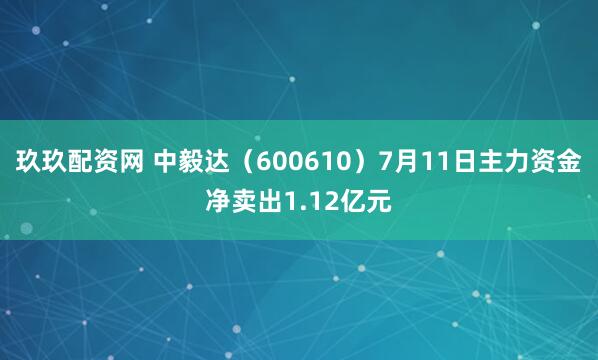 玖玖配资网 中毅达（600610）7月11日主力资金净卖出1.12亿元